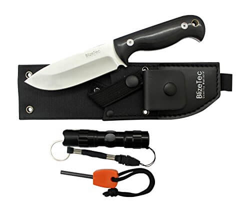 BlizeTec Survival Fixed Blade Knife: 3-in-1 Full Tang Hunting Knife with Magnesium Fire Starter, LED Flashlight & Belt Pouch - LivingObscure.com