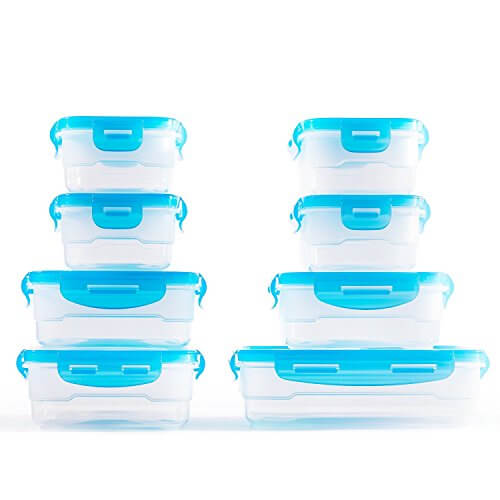 Elacra Food Storage Containers BPA-Free Plastic Set, Spill Proof Airtight Lids Microwavable Stackable, 8 Piece