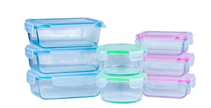 Elacra Glass Food Storage Containers Oven Safe Microwavable BPA-Free Spill Proof Airtight Lids (8 Pack)