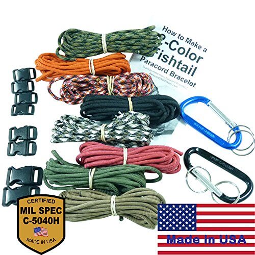 Milspec Montage Bracelet Kit - 550 Paracord, Buckles, Carabiners, Key Rings, Written Instructions & 2 eBooks. Made in US. 8 Colors Paracord = 80 Ft. - LivingObscure.com